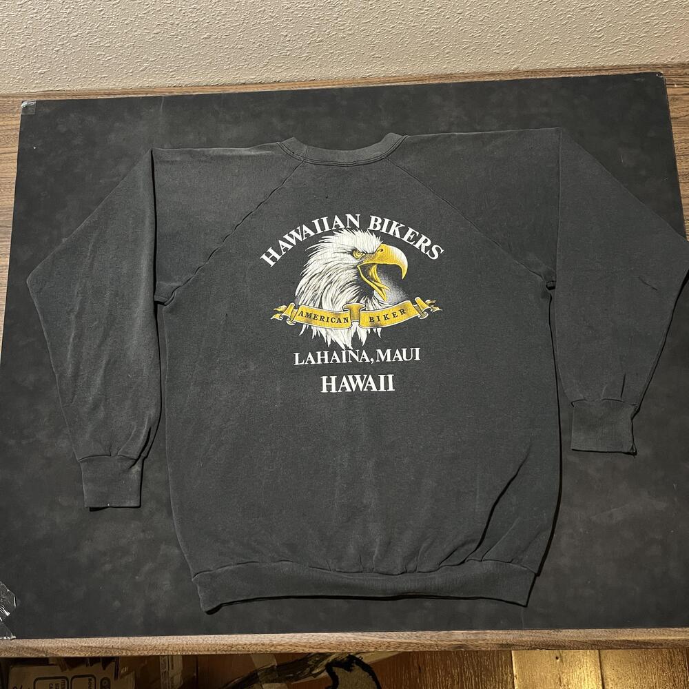 Vintage Harley Davidson 3D Emblem 1980s Sweatshirt XL Hawaii Lahaina Maui Raglan